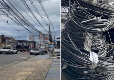 Meia tonelada de fios e equipamentos em desuso são retirados em Manaus 