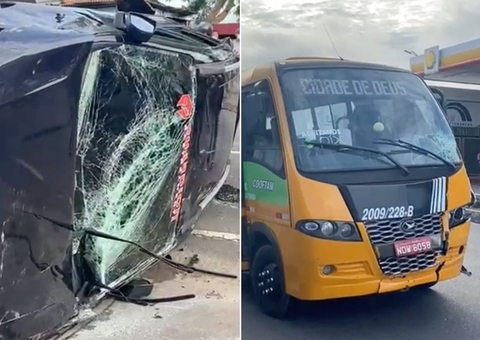 Carro capota em acidente com Amarelinho em avenida de Manaus; vídeos