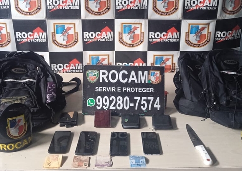 Assaltantes abandonam ‘carga’ roubada do ônibus 640 ao fugirem de PMs da Rocam em Manaus