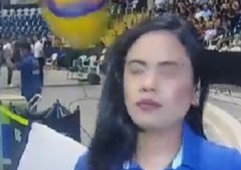 Repórter da Globo leva bolada durante aquecimento de jogo de vôlei