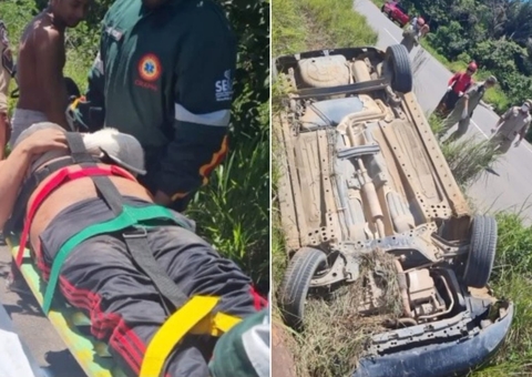 Motorista fica ferido após perder o controle e capotar carro na AM-070
