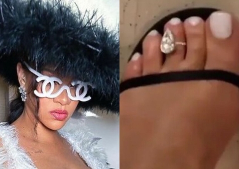 Rihanna surge com anel de diamante milionário no pé; Saiba o valor
