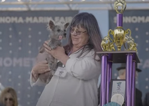 Cachorro com patas de ‘curupira’ vence concurso de cão ‘mais feio do mundo’