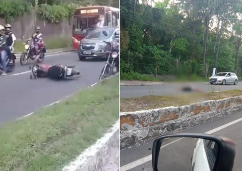 Motociclista foi arremessado para outro lado da pista em acidente na Rodrigo Otávio; vídeo