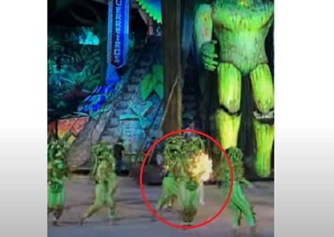 Fantasia da Guerreiros Mura pega fogo e causa pânico no Parque do Ingá; vídeo