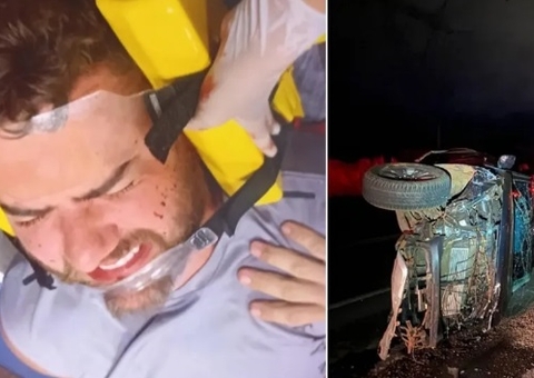 Zé Neto fratura três costelas após carro capotar em acidente grave com carreta