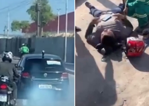Motorista atinge motociclista e arrasta veículo ao fugir do acidente em Manaus; vídeo