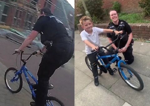 Policial usa bicicleta de criança para perseguir e prender ladrão; vídeo
