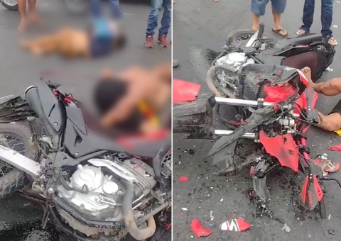 Motociclista bate violentamente contra ônibus e 2 ficam feridos em grave acidente em Manaus