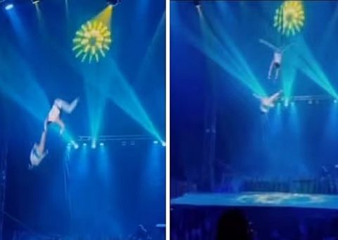 Trapezistas caem de 4 metros de altura durante apresentação em circo; vídeo