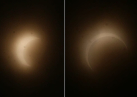 Poucos conseguem ver eclipse solar devido a fumaça em Manaus; veja fotos