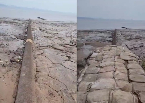 Seca extrema deixa à mostra tubulação do gasoduto Urucu-Coari-Manaus