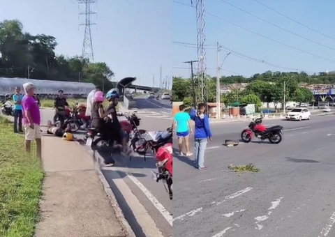 Três pessoas ficam feridas em acidente com motocicletas em Manaus; vídeo
