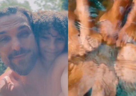 Igor Rickli compartilha vídeo da família com os filhos adotivos em cachoeira de Presidente Figueiredo