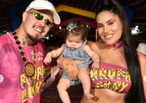 Jottapê e Estefany Boro levam filha de 5 meses na Farofa da Gkay  