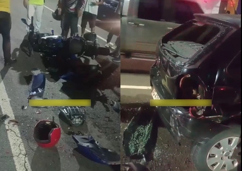 Vídeo: Motociclista fica ferido ao atingir carro em acidente violento em Manaus