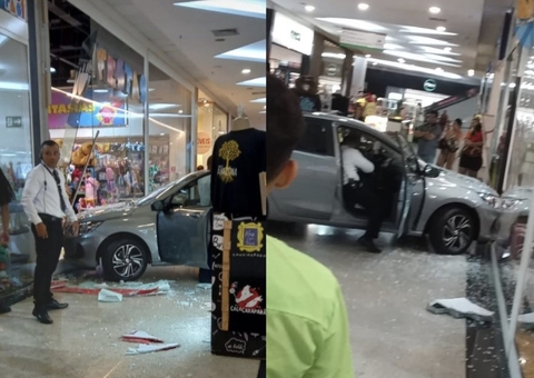 Funcionária de stand acelera carro e destrói loja em shopping de Manaus
