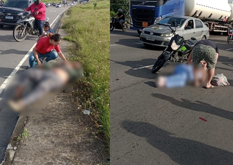 Motociclista de app e passageira ficam feridos em acidente na Avenida das Flores