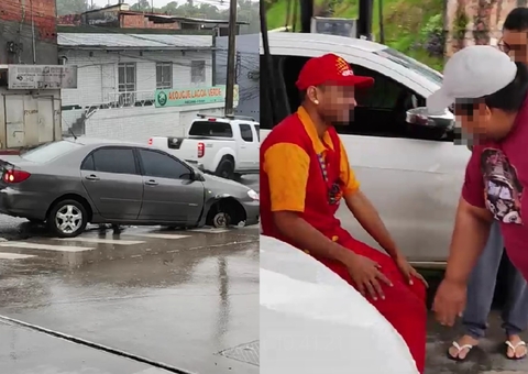 Roda se desprende de carro em movimento e atinge frentista em posto no Crespo; vídeo