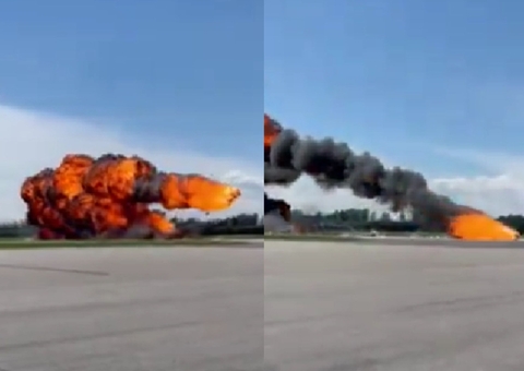 Jato militar de guerra explode durante treinamento; vídeo impactante