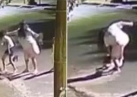 Cenas fortes: Tia chuta e bate a cabeça da sobrinha no asfalto 