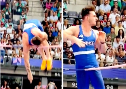 Atleta da França não conclui o salto com vara ao ser 'traído' por genitália e viraliza; vídeo
