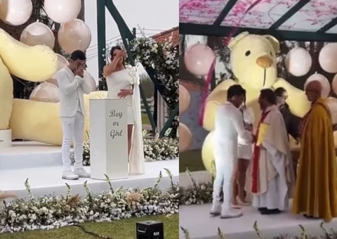 Zezé Di Camargo faz casamento surpresa para Graciele durante chá revelação