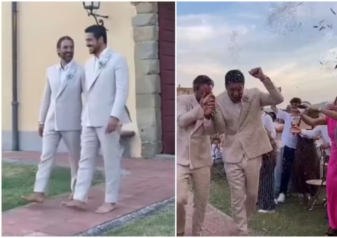 Marco Pigossi se casa com cineasta Marco Calvani na Itália; veja fotos 