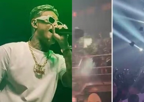MC Cabelinho incentiva 'guerra' de balde de bebida em show e fãs saem feridos
