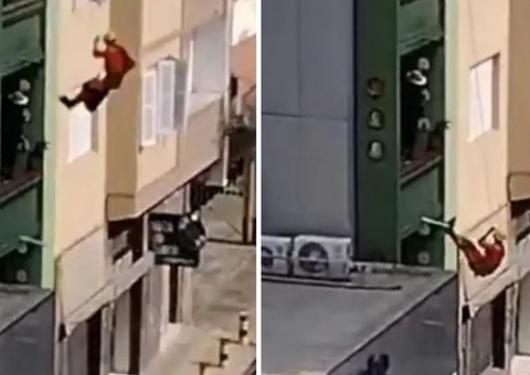 Vídeo: Bombeiro despenca de prédio durante resgate de homem em surto