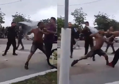 Nego do Borel briga na rua e é contido com gás de pimenta pela polícia; vídeo