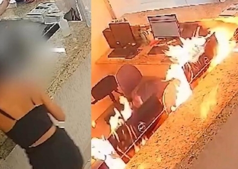 Vídeo: Revoltada, mulher ateia fogo em recepção de hospital