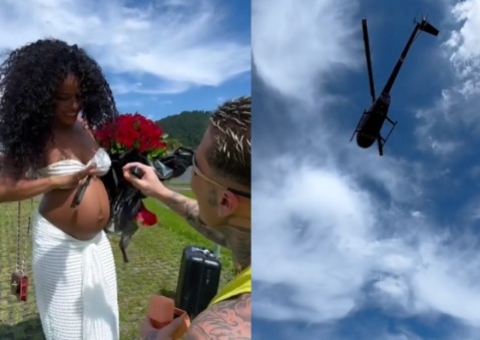 Com helicóptero e 365 flores, MC Daniel pede Lorena Maia em casamento