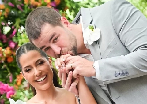 Ex-bbbs Laís Caldas e Gustavo se casam no civil em SP; veja fotos