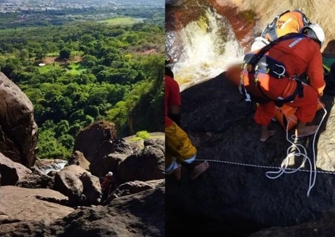 Homem tenta saltar entre pedras de cachoeira, cai de altura de 80 m e morre