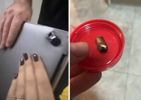 Notebook 'salva' motociclista de ser baleado nas costas em assalto