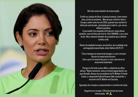 Michelle se pronuncia sobre prisão de Bolsonaro