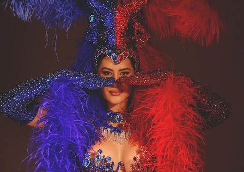 Isabelle Nogueira une Caprichoso e Garantido em look para o Baile Vogue