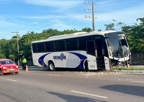 Ônibus de rota invade canteiro e atinge poste na Av. Coronel Teixeira