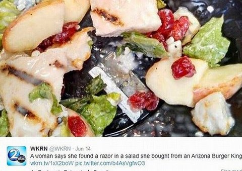 Mulher encontra lâmina de barbear em salada no Burger King