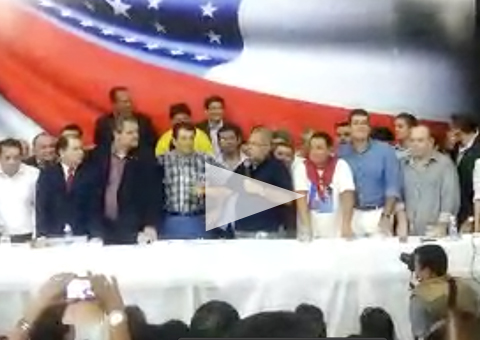 Assista um trecho do discurso de Amazonino declarando apoio a Braga