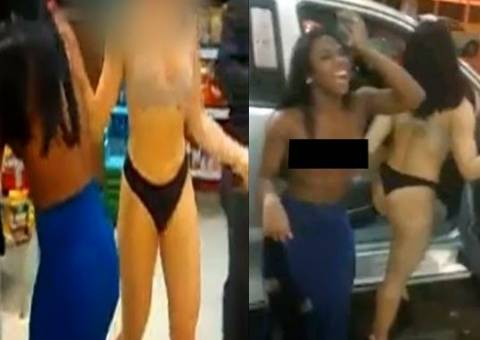 Mulheres bebem e tiram a roupa em posto de gasolina