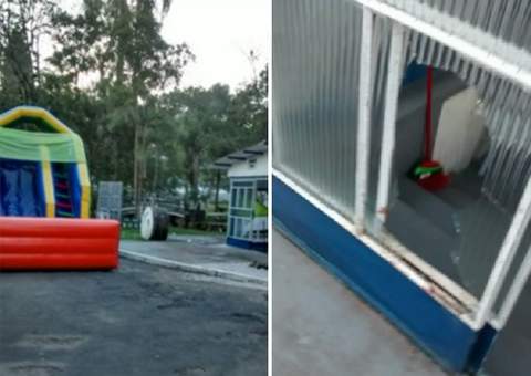 Criança morre ao ser jogada contra porta de vidro enquanto brincava em pula-pula inflável