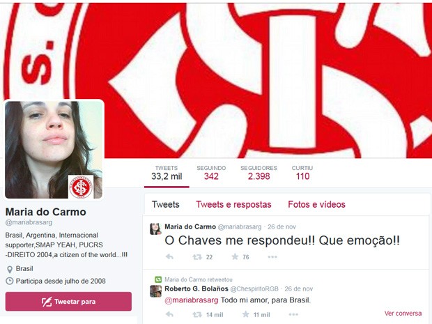 Brasileira se orgulha de ter recebido último tuíte de Roberto Bolaños